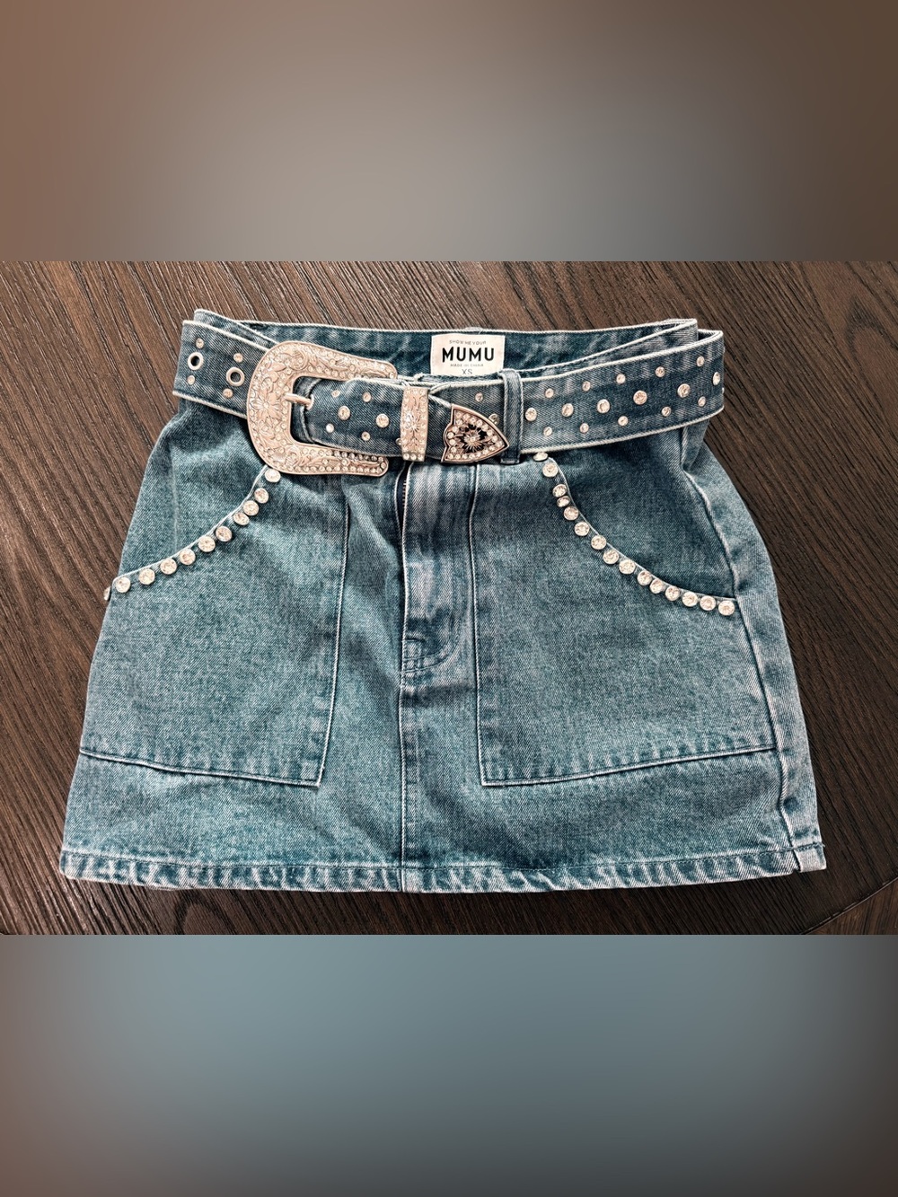 Show Me Your MuMu Shania Mini Skirt with Studded Embellished Belt